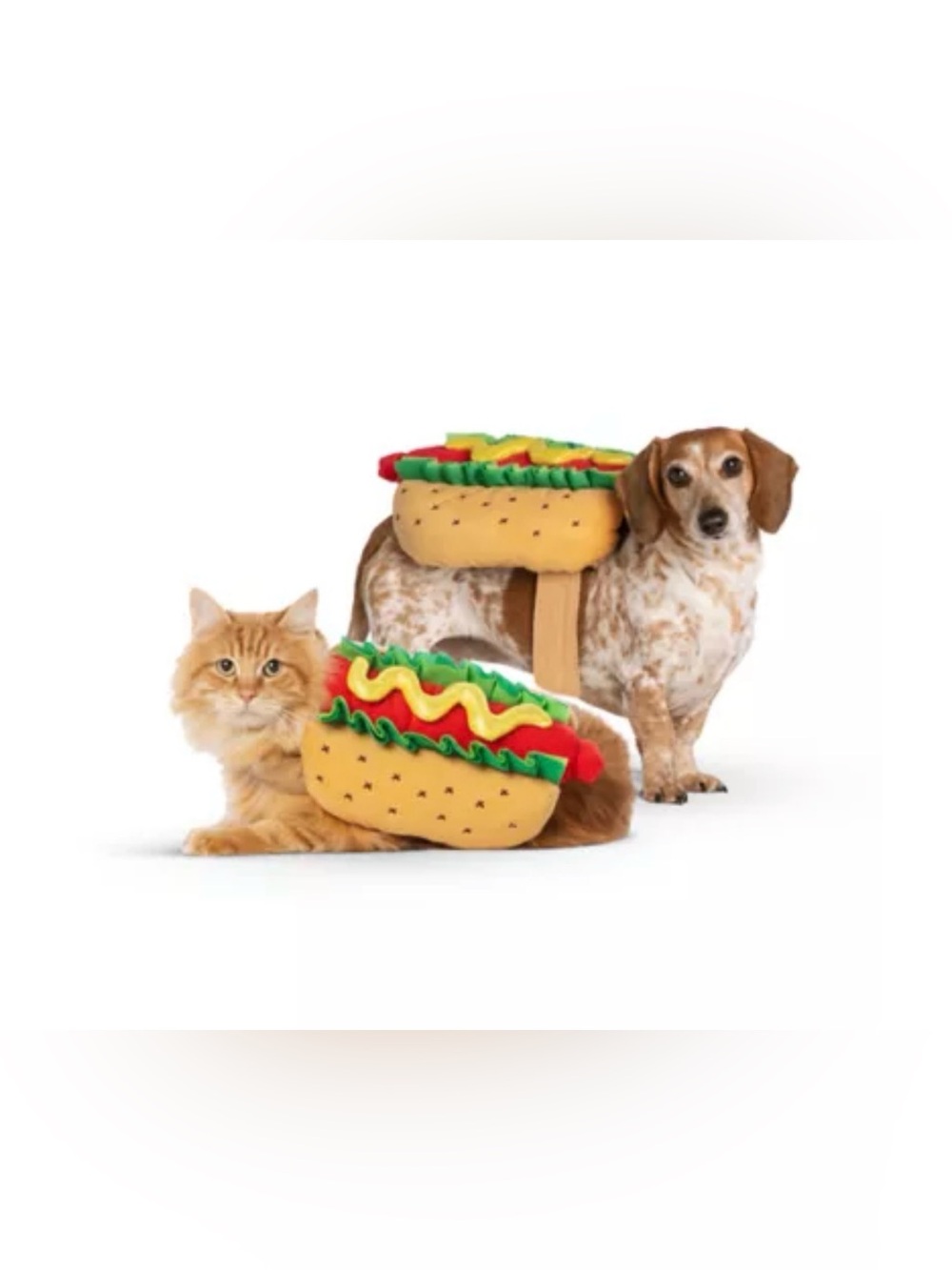 Hot Dog Plush Pet Costume - Yellow, Red & Green